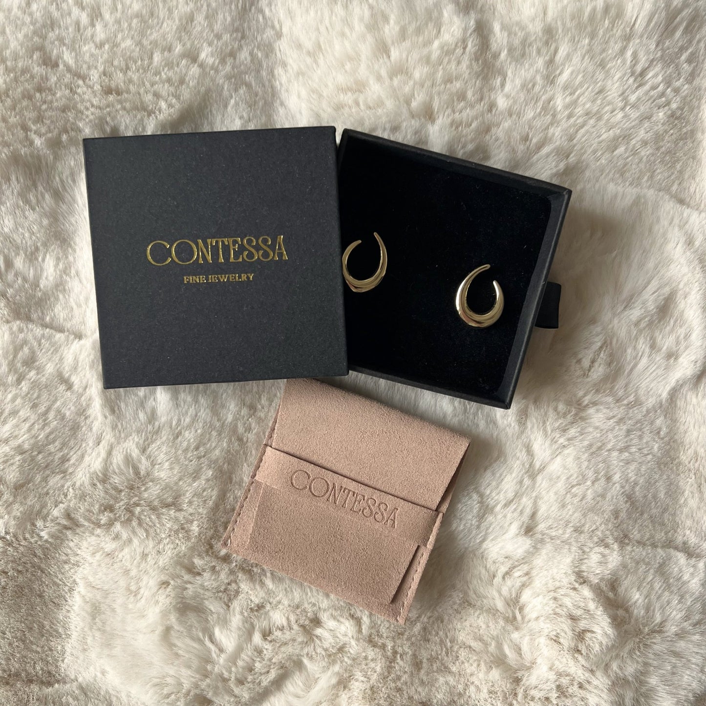 14k Gold Crescent Earrings - Contessa Fine Jewelry