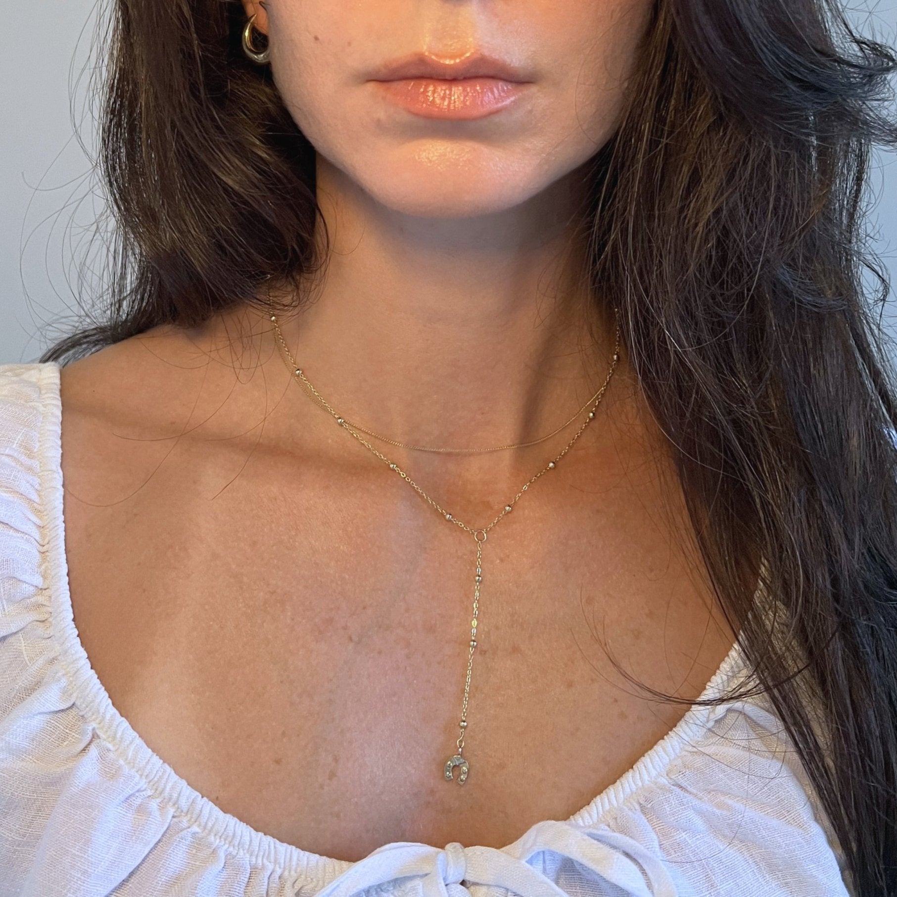 14k Gold Horseshoe Lariat Necklace - Contessa Fine Jewelry