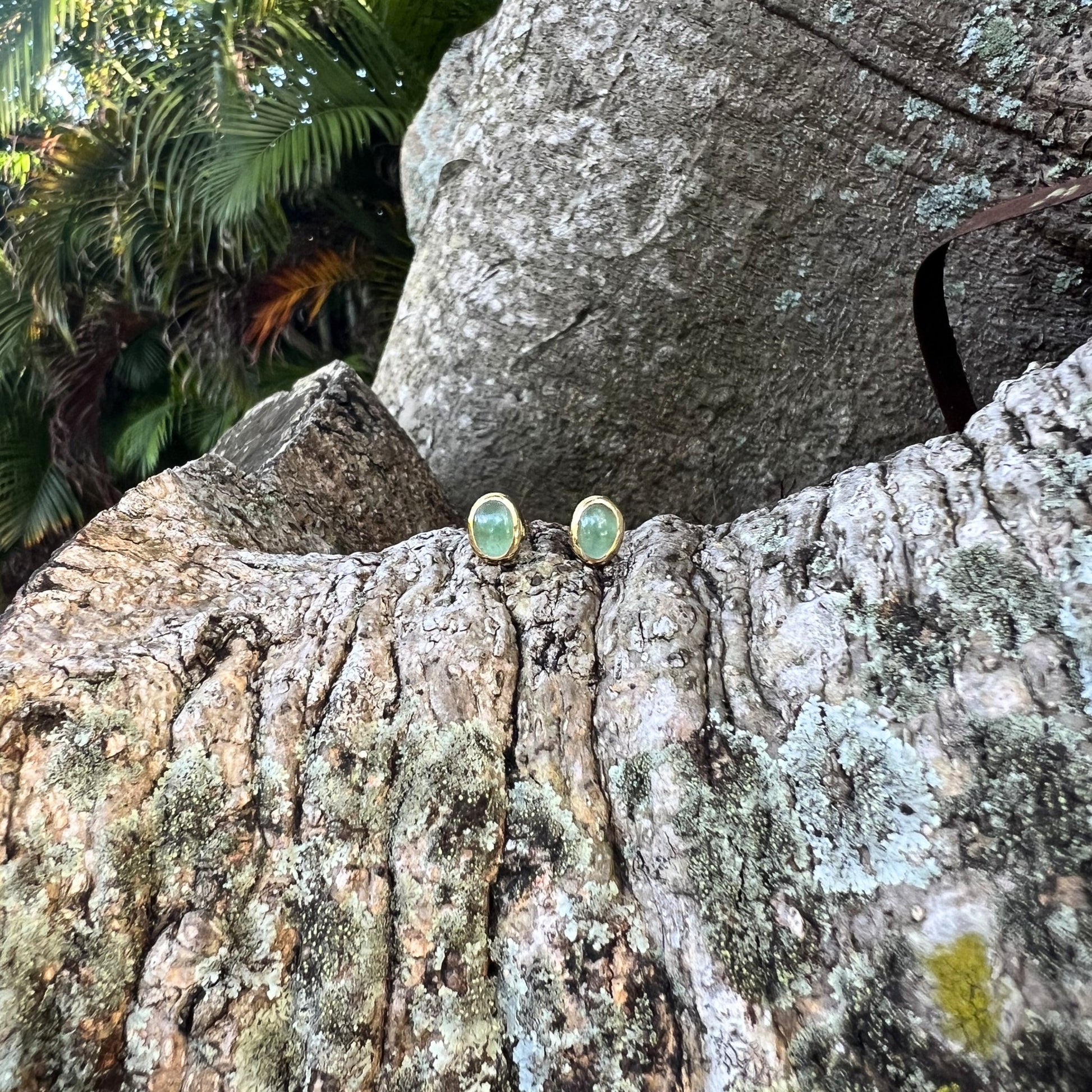 14k Gold Jade Bezel Set Stud Earrings - Contessa Fine Jewelry